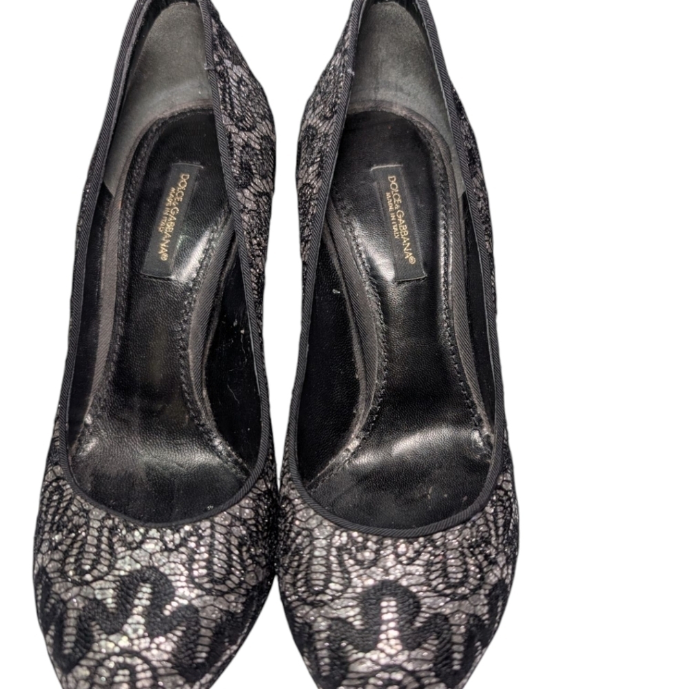 Dolce And Gabbana Elegant Black Lace Heels - Picture 3 of 11